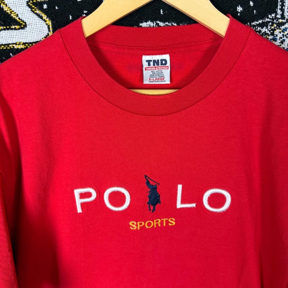 Vintage TND Polo Sports Embroidered Graphic T-Shirt Red XL Mens Short Sleeve